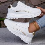 Women'S Solid Color Casual Sneaker, Lace-Up Lightweight Soft Sole Walking Shoes, Low-Top Comfortable Training Shoes